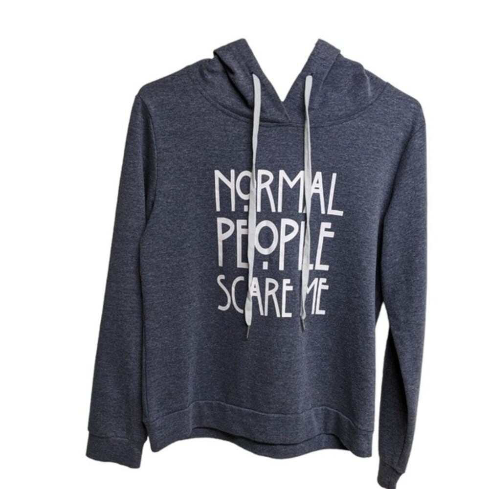 Normal People Scare Me Novelty Hoodie X-Small Hooded Sweater Blue/Grayish XS